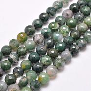 Natural Moss Agate Beads Strands, Round, Faceted, Sea Green, 6mm, Hole: 1mm, about 65pcs/strand, 15.5 inch(G-F350-6mm)