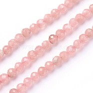 Natural Argentine Rhodochrosite Beads Strands, Faceted, Round, 3~3.5mm, Hole: 0.5mm, about 115~130pcs/strand, 14.5~16.1 inch(37~41cm)(X-G-F619-25-3mm)