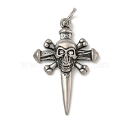 316 Surgical Micro Pave Cubic Zirconia Stainless Steel Pendants, with Jump Rings, Skull with Cross Shape, Clear, 46.5x30.5x7mm, Hole: 7mm(STAS-Z073-61AS-01)