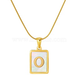 Stainless Steel Snake Bone Chain Alphabet Necklace with Shell Pendant, Letter O, Golden(WD3660-15)