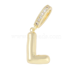 Brass Micro Pave Clear Cubic Zirconia Pendants, Long-Lasting Plated, letters, Letter L, 19x11.5x4.5mm, Hole: 8.5x5.5mm(KK-M289-01L-G)