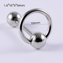 Circle Ring 304 Stainless Steel Straight Barbell 15 Gauge Piercing Tongue Rings for Women Men, Stainless Steel Color, 16mm, Pin: 1.6mm, Head: 6mm(WG8A634-02)