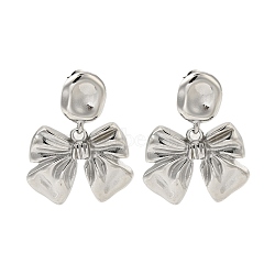 304 Stainless Steel Bowknot Stud Earrings for Women, Stainless Steel Color, 41.5x33.5mm(EJEW-U020-02P)