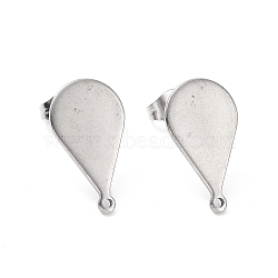201 Stainless Steel Stud Earring Findings, with Horizontal Loops & 304 Stainless Steel Pin & Ear Nuts, Teardrop, Stainless Steel Color, 18.5x10.5mm, Hole: 1mm, Pin: 0.7mm(STAS-G277-04P)