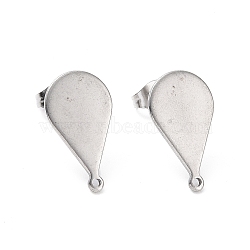 Non-Tarnish 201 Stainless Steel Stud Earring Findings, with Horizontal Loops & 304 Stainless Steel Pin & Ear Nuts, Teardrop, Stainless Steel Color, 18.5x10.5mm, Hole: 1mm, Pin: 0.7mm(STAS-G277-04P)