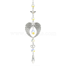 Glass Cone & Alloy Wing Big Pendant Decorations, with Glass Beads and 304 Stainless Steel Cable Chains, for Home Decorations, Antique Silver, 360mm(HJEW-TA00067)