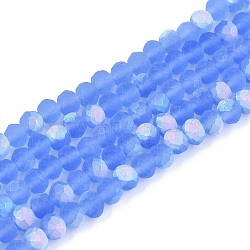 Transparent Glass Beads Strands, Faceted, Frosted, Half AB Color Plated, Rondelle, Cornflower Blue, 4x3.5mm, Hole: 1mm, about 113~115pcs/strand, 41~41.5cm(EGLA-A044-T4mm-MB14)