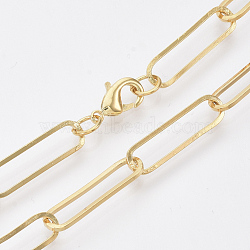 Brass Flat Oval Paperclip Chain Necklace Making, with Lobster Claw Clasps, Real 18K Gold Plated, 19.68 inch(50cm), Link: 22x6x1mm(MAK-S072-08A-G)