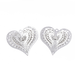 Brass Pendants, with Crystal Rhinestone, Heart, Platinum, 26.5x23.5x6.5mm, Hole: 1.5mm(KK-S353-018P)