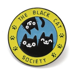 Three Black Cats Best Friends Flat Round Alloy Brooches, Enamel Pins for Backpack Clothes, Black, 30.5mm(JEWB-Z027-03)