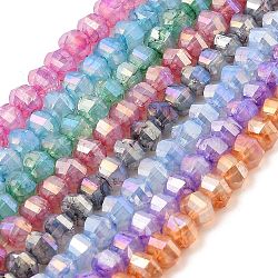 Imitation Jade Glass Beads Strands, Faceted, AB Color Plated, Rondelle, Mixed Color, 5x4.5mm, Hole: 1.2mm, about 70pcs/strand, 12.80''(32.5cm)(GLAA-P058-03A)