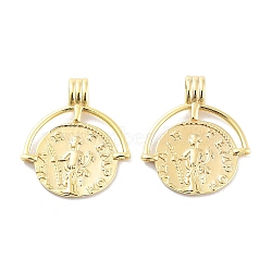 925 Sterling Silver Pendant, Flat Round Coin Charms, Real 18K Gold Plated, 24x21x1mm, Hole: 3x4.5mm(STER-H111-03G)