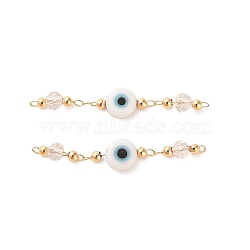 Handmade Evil Eye Lampwork with Glass Handmade Beaded Links Connectors, with Rack Plating Real 18K Gold Plated Brass Findings, White, 36mm, Hole: 1mm(KK-M266-09G-04)