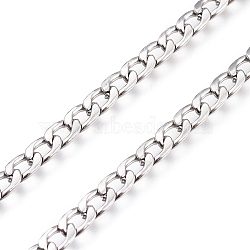 304 Stainless Steel Cuban Link Chains, with Spool, Unwelded, Stainless Steel Color, 7x4x0.8mm, about 32.8 Feet(10m)/roll(CHS-M003-13P-C)
