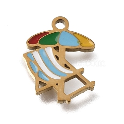 304 Stainless Steel Enamel Pendants, Ion Plating(IP), Golden, Beach Chair Charms, 14x11x1.4mm, Hole: 1.4mm(SA-CBAA2E4-01E-G)