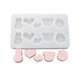 Silicone Molds, Resin Casting Molds, For UV Resin, Epoxy Resin Jewelry Making, Rabbit & Heart & Bear, White, 193x120x18mm(DIY-F041-05)
