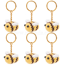DIY 3D Bee Charm Keychain Making Kit, Including Iron Split Key Rings, Handwork Knitting Woolen Yarn Ornaments Accessories, Yellow, 12Pcs/set(DIY-NB0007-27)