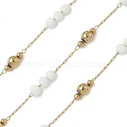 304 Stainless Steel Cable Chains, Rondelle, with Glass, Ion Plating(IP), Real 18K Gold Plated, Soldered, with Spool, White, 2.3x2mm, about 32.81 Feet(10m)/Roll(CHS-K018-26G-08)
