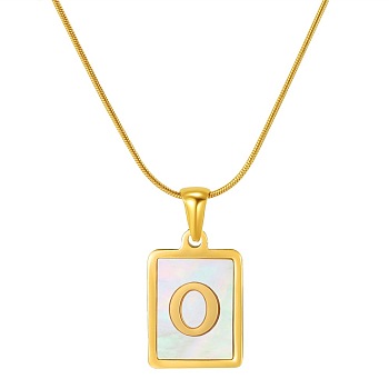 Stainless Steel Snake Bone Chain Alphabet Necklace with Shell Pendant, Letter O, Golden