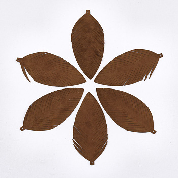 Eco-Friendly Sheepskin Leather Big Pendants, Leaf, Saddle Brown, 97x45x1.5mm, Hole: 1.4mm