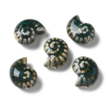 Handmade Porcelain Beads, Snail, Teal, 20~21x16~17x9~10.5mm, Hole: 3mm