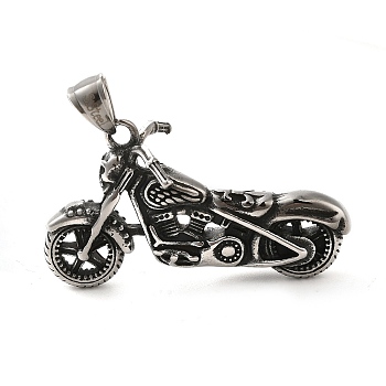 316L Surgical Stainless Steel Pendants, Motorbike Charm, Antique Silver, 29.5x50x21mm, Hole: 8.5x4.5mm