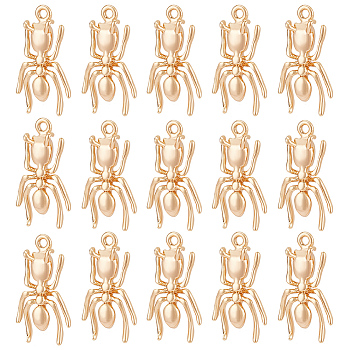 24Pcs Brass Charms, Spider, Real 18K Gold Plated, 13x6.5x2mm, Hole: 1mm