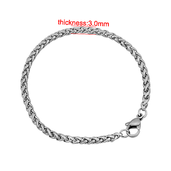 304 Stainless Steel Wheat Chain Bracelets, with Lobster Claw Clasps, Stainless Steel Color, 6-3/4 inch(170mm), 3mm