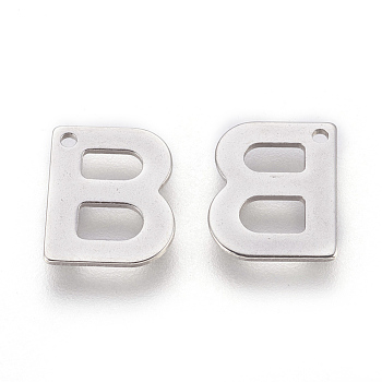 304 Stainless Steel Charms, Letter, Letter.B, 11x9x0.7mm, Hole: 1mm
