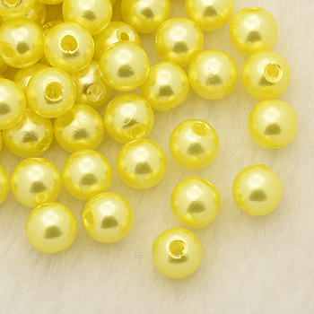 Imitation Pearl Acrylic Beads, Dyed, Round, Yellow, 6x5.5mm, Hole: 1.5~2mm, about 4500pcs/pound