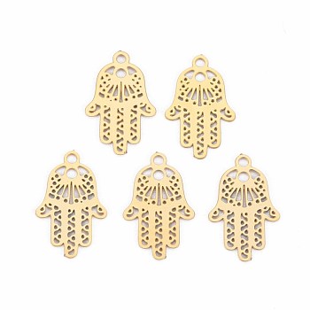 Rack Plating 201 Stainless Steel Filigree Connector Charms, Etched Metal Embellishments, Nickel Free, Palm, Real 18K Gold Plated, 14x9x0.4mm, Hole: 1mm