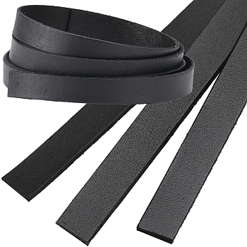3Pcs Flat Leather Jewelry Cord, Jewelry DIY Making Material, Black, 10x2mm, about 80cm/pc