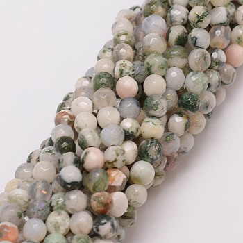 Natural Tree Agate Bead Strands, Dyed, Faceted, Round, 6mm, Hole: 1mm, about 56~58pcs/strand, 14 inch