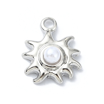 Alloy With ABS Pearl Pendants, Flower, Platinum, 15x12x6mm, Hole: 2mm