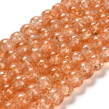 Spray Painted Crackle Glass Beads Strands, Round, Light Salmon, 10mm, Hole: 1.3~1.6mm, about 80pcs/strand, 31.4 inch