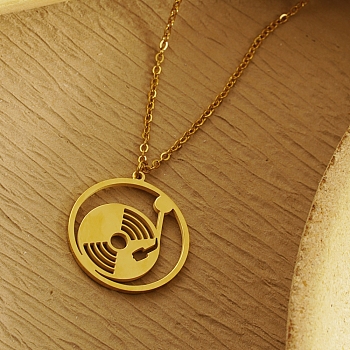 Phonograph Pendant Necklace, Stainless Steel Cable Chain Necklaces