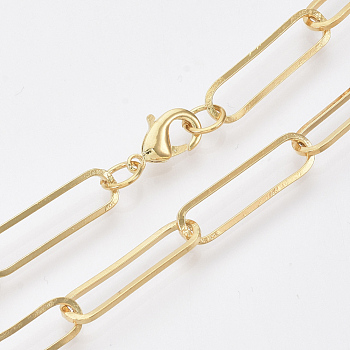 Brass Flat Oval Paperclip Chain Necklace Making, with Lobster Claw Clasps, Real 18K Gold Plated, 19.68 inch(50cm), Link: 22x6x1mm