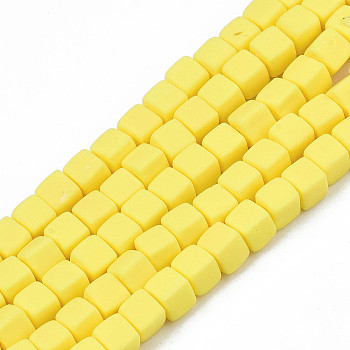 Handmade Polymer Clay Beads Strands, Cube, Yellow, 4x4x4mm, Hole: 1.4mm, about 89~91pcs/strand, 15.55 inch~15.94 inch(39.5~40.5cm)