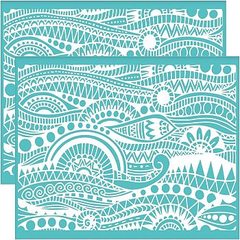 Self-Adhesive Silk Screen Printing Stencil, for Painting on Wood, DIY Decoration T-Shirt Fabric, Turquoise, Ocean Themed Pattern, 195x140mm