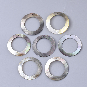 Black Lip Shell Pendants, Ring, Gray, 30x0.6~2mm, Hole: 1.2mm