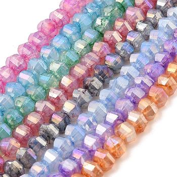Imitation Jade Glass Beads Strands, Faceted, AB Color Plated, Rondelle, Mixed Color, 5x4.5mm, Hole: 1.2mm, about 70pcs/strand, 12.80''(32.5cm)
