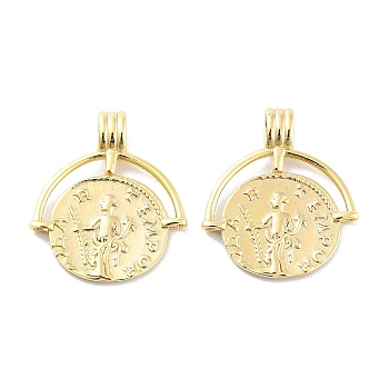 925 Sterling Silver Pendant, Flat Round Coin Charms, Real 18K Gold Plated, 24x21x1mm, Hole: 3x4.5mm