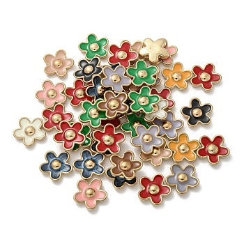 ABS Plastic Cabochons, with Enamel, Flower, Mixed Color, 15.5x16x4mm