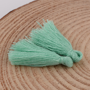 Cotton Thread Tassel Pendant Decorations, Aquamarine, 25~31x5mm, about 39~47pcs/bag