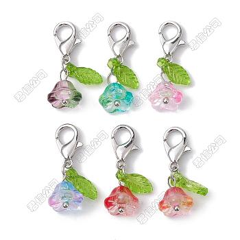 30Pcs 6 Styles Flower & Leaf Acrylic Pendant Decorations, with Alloy Lobster Claw Clasps, Platinum, 24mm, 5pcs/style