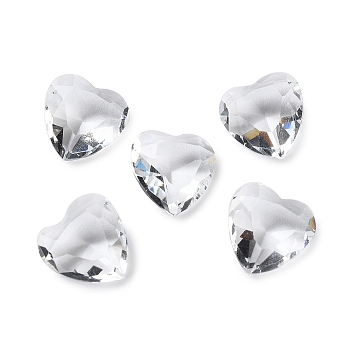 Transparent Glass Rhinestone Cabochons, Faceted, Heart, Pointed Back, Clear, 12x12x5.5mm