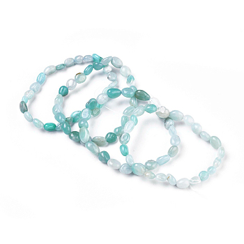 Natural Amazonite Bead Stretch Bracelets, Tumbled Stone, Nuggets, Inner Diameter: 2~2-1/4 inch(5.2~5.6cm)