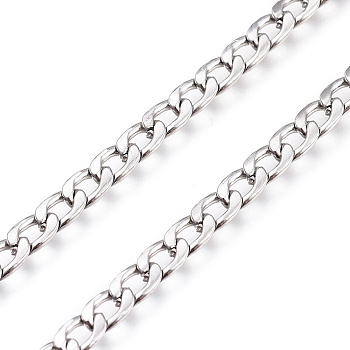 304 Stainless Steel Cuban Link Chains, with Spool, Unwelded, Stainless Steel Color, 7x4x0.8mm, about 32.8 Feet(10m)/roll