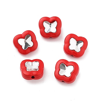 Spray Painted Alloy Bead, with Glass, Butterfly, Crimson, 10.5x11x7.5mm, Hole: 1.4mm