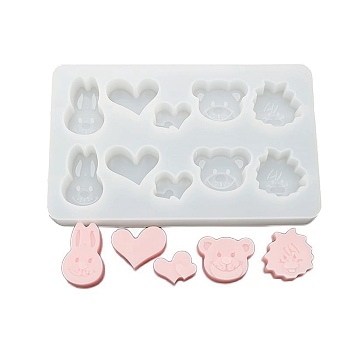 Silicone Molds, Resin Casting Molds, For UV Resin, Epoxy Resin Jewelry Making, Rabbit & Heart & Bear, White, 193x120x18mm